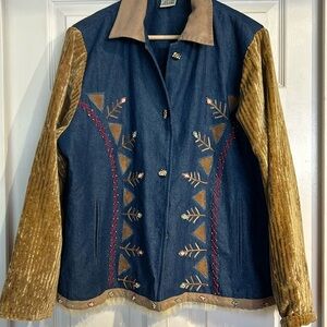 Parsley & Sage Denim and Velour Handbeaded and Embroidered Jacket